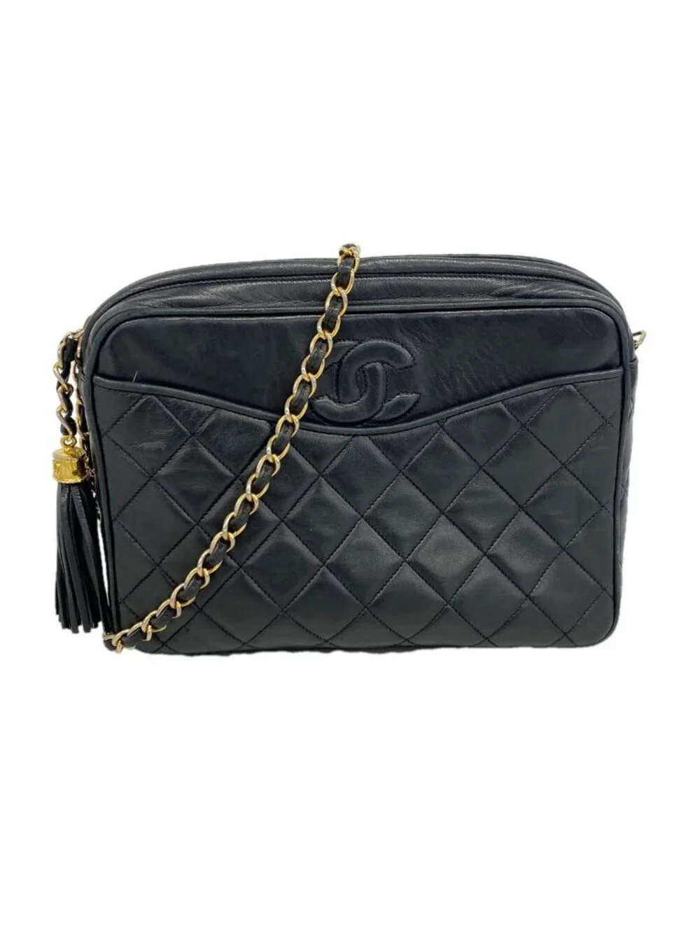 Chanel Shoulder Bag Quilted Lambskin Black Gold